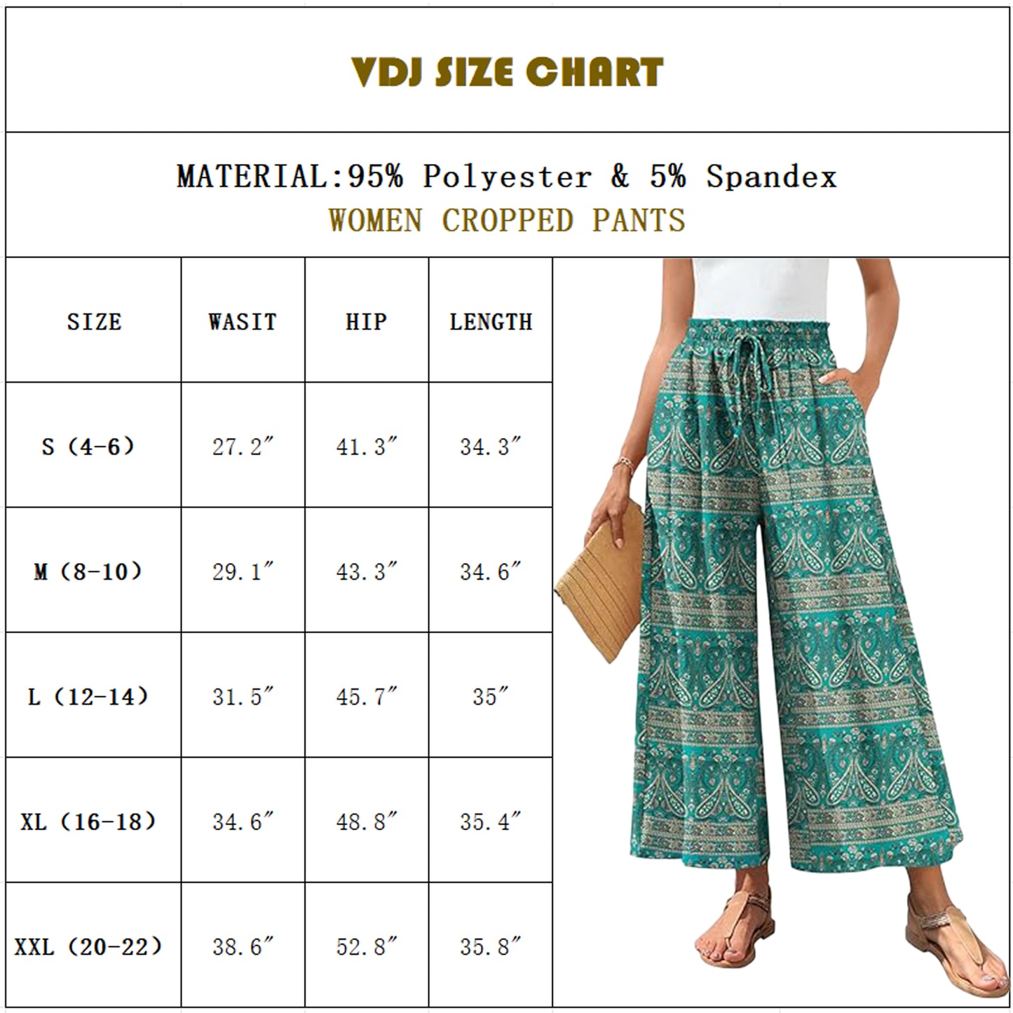 VDJ Women's Cropped Pants Summer Boho Fashion Floral Printed Wide Leg Capri Business Work Pants with Pockets