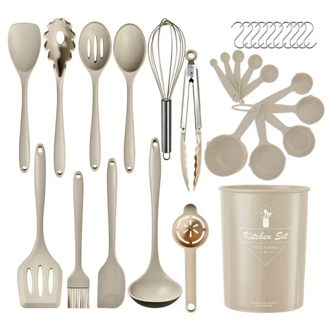 YUOFD 32PCS Silicone Kitchen Utensils Set, 600°F Heat Resistant Silicone Cooking Utensils, Kitchen Gadgets Tools Sets for Nonstick Cookware, Dishwasher Safe BPA Free
