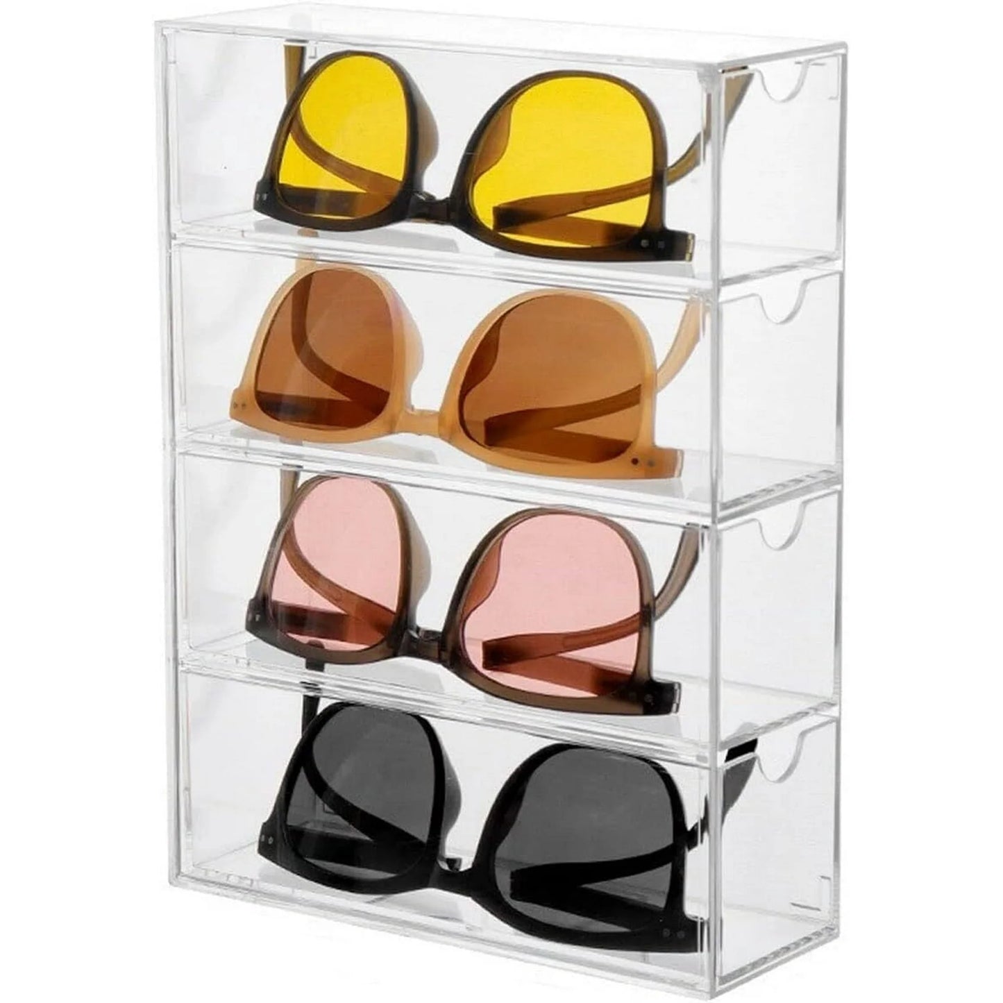 YUOFD Acrylic Sunglasses Display Box, Clear Glasses Display Cases with 4 Drawers, Stackable Jewelry Storage Boxes