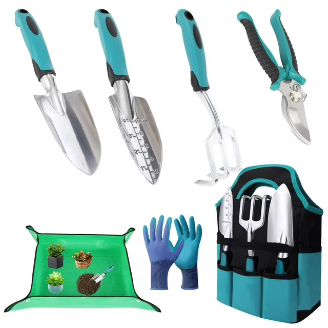 YUOFD Garden Tools Set, Heavy Duty Gardening Hand Tools Kit, 7PCS Garden Tool with Bag and Gloves