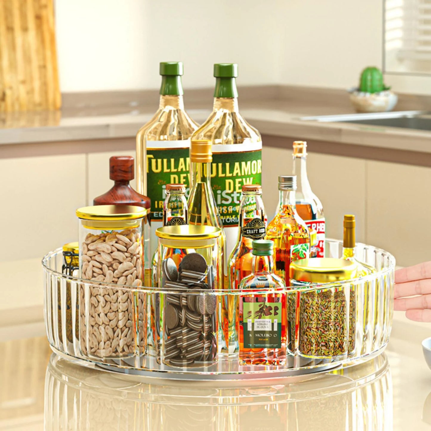 YUOFD Lazy Susan Turntable, 360 Transparent Rotating Seasoning Organizer for Kitchen
