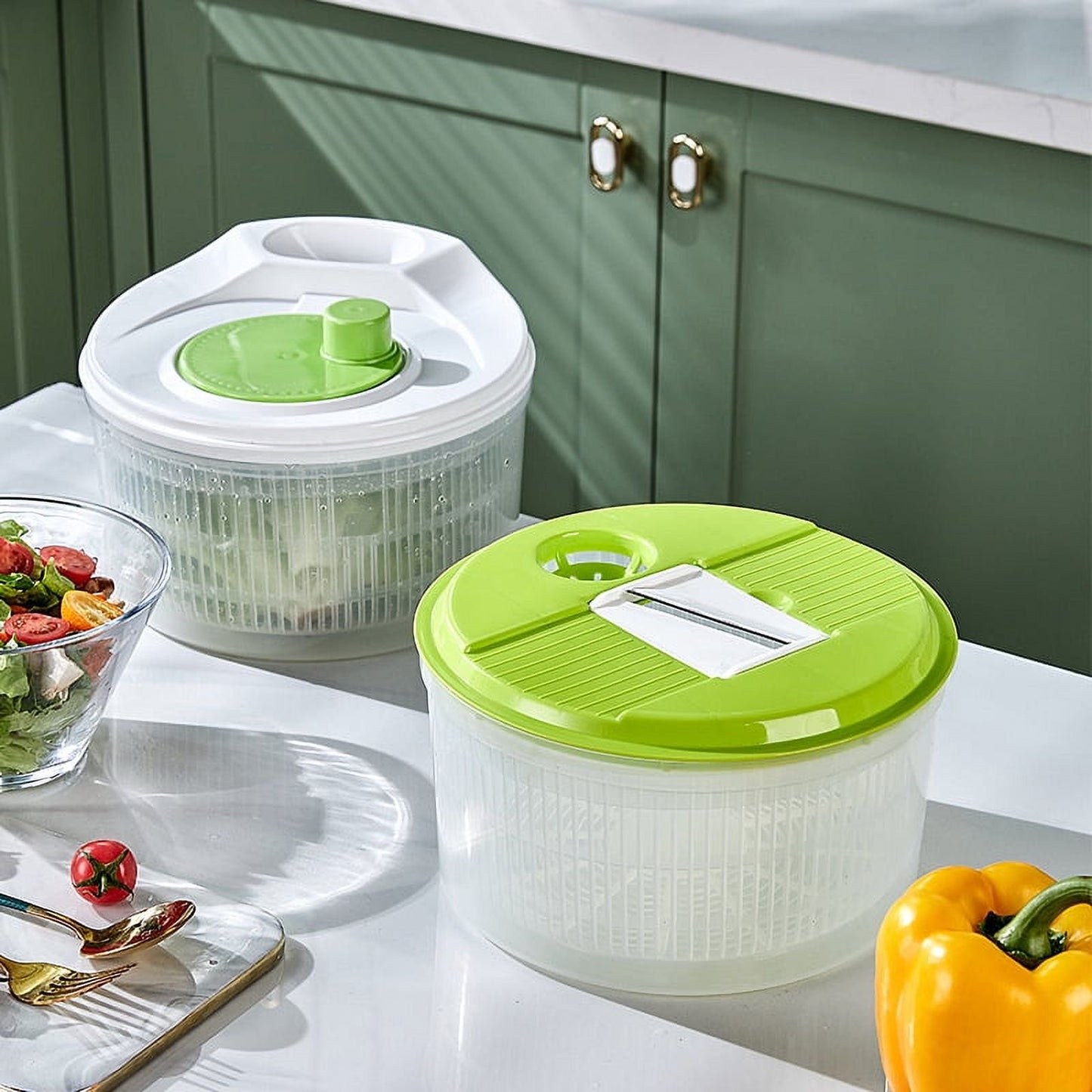 YUOFD Salad Spinner, 3 in 1 Salad Bowl , Salad Chopper with 4 Stainless Steel Blades, 3500 ML Large Capacity Salad Container