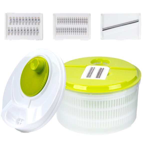 YUOFD Salad Spinner, 3 in 1 Salad Bowl , Salad Chopper with 3 Stainless Steel Blades, 5L Large Capacity Salad Container