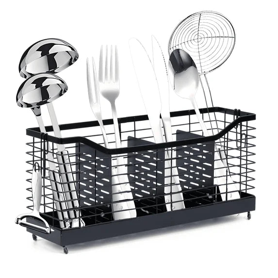 YUOFD Stainless Steel Kitchen Utensil Holder with 4 Compartments, Countertop Cutlery and Cooking Tools Organizer Rack