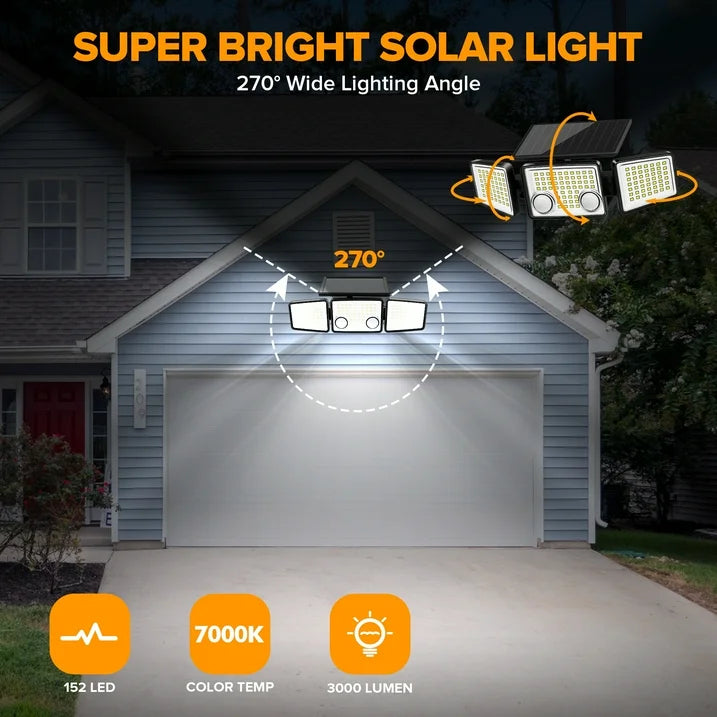 UME Solar Outdoor Lights 3000 Lumen 7000K, 152 LED Super Bright Motion Sensor Outdoor Lights with 2 Sensors, IP65 Waterproof 270 Wide Angle Solar Flood Lights with 3 Modes for Garden - 2 Pack