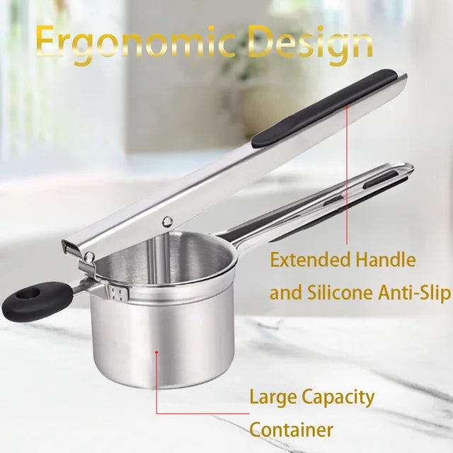 YUOFD Stainless Steel Potato Ricer, 1200 ML Hanging Potato Masher with 3 Filter Disc, Crush Potatoes and Vegetables with Ease
