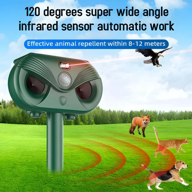 Arevtovis Animal Repeller, Ultrasonic, LED Light, Laser 3 in 1 Outdoor Solar Animal Repeller, 110° and 40FT Ultra-wide Range, Suitable for More Than 30+ Animals