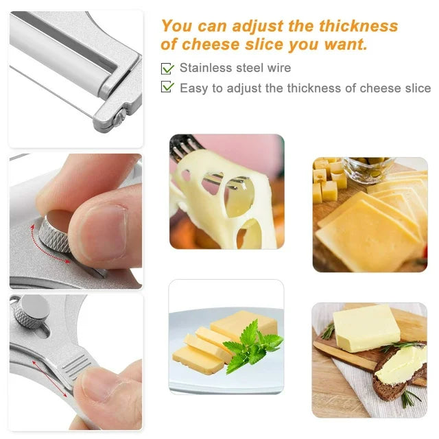 YUOFD Stainless Cheese Slicer, 2PCS Cheese Cutter, Adjustable Thickness, Silver
