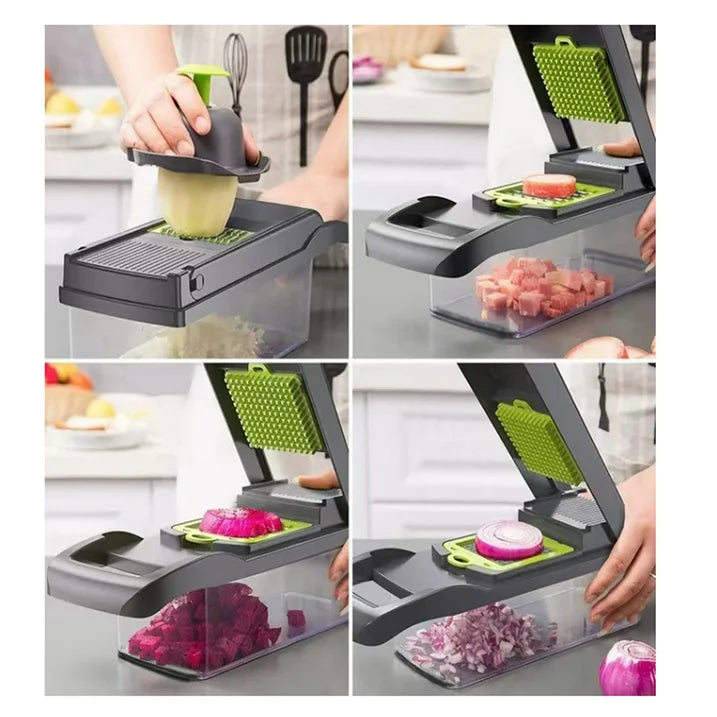 YUOFD Vegetable Chopper, 16-in-1 Food Chopper with 8 Stainless steel Blades for Kitchen