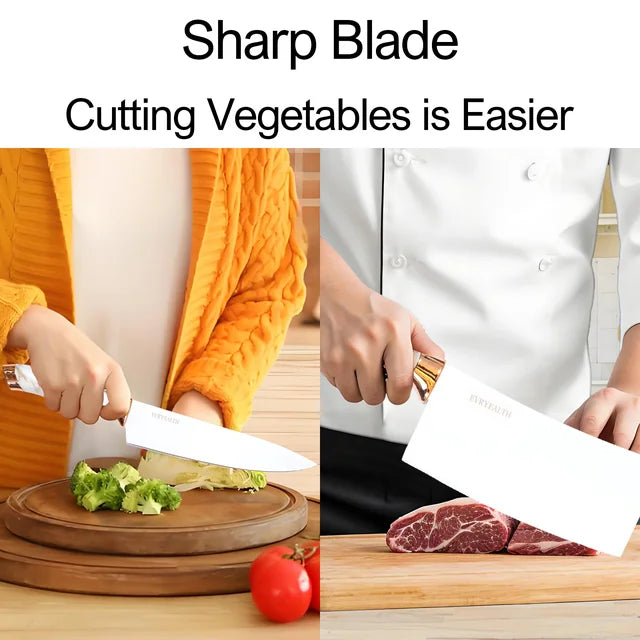 YUOFD Knife Set, 9PCS Stainless Steel Kitchen Knives Sets with Acrylic Block, Dishwasher Safe, White