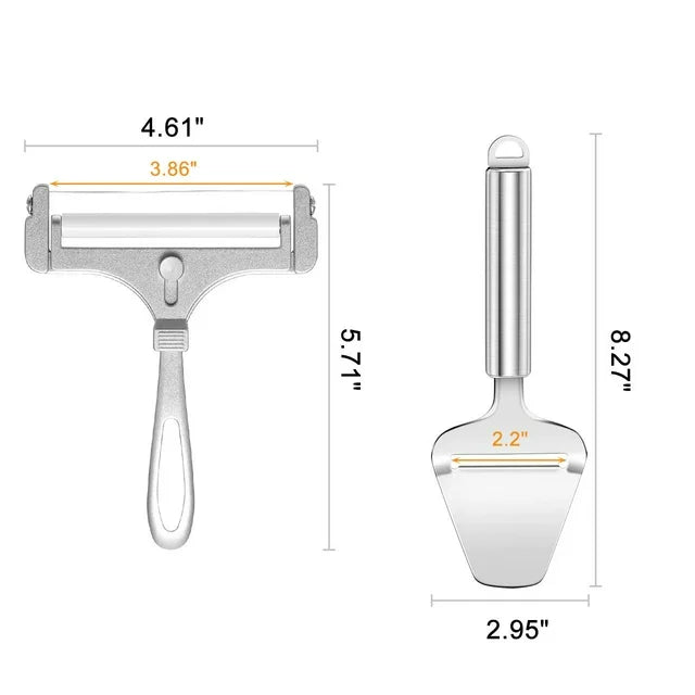 YUOFD Stainless Cheese Slicer, 2PCS Cheese Cutter, Adjustable Thickness, Silver