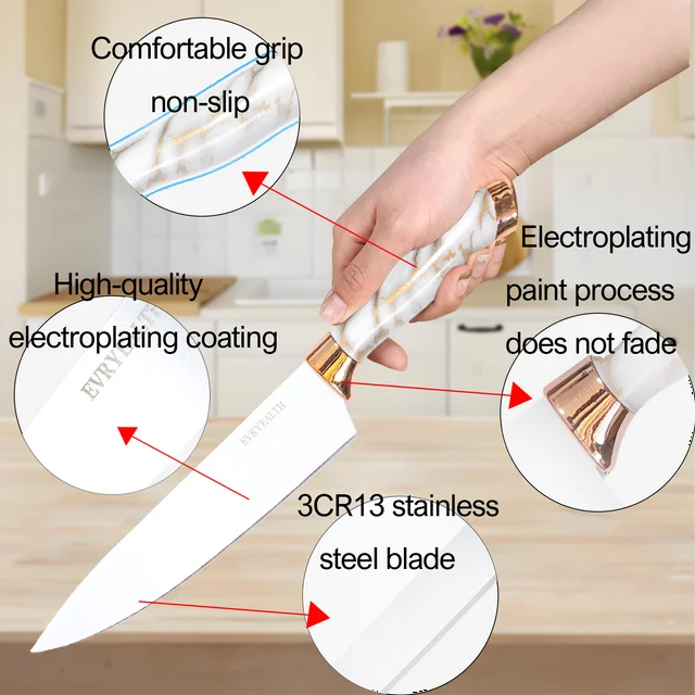 YUOFD Knife Set, 9PCS Stainless Steel Kitchen Knives Sets with Acrylic Block, Dishwasher Safe, White