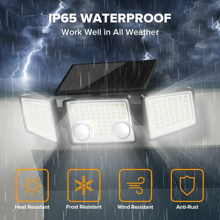 UME Solar Outdoor Lights 3000 Lumen 7000K, 152 LED Super Bright Motion Sensor Outdoor Lights with 2 Sensors, IP65 Waterproof 270 Wide Angle Solar Flood Lights with 3 Modes for Garden - 2 Pack