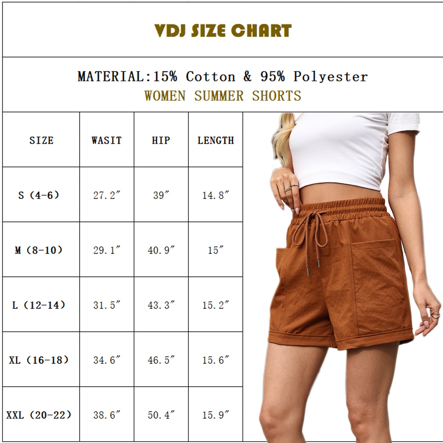 VDJ Womens Shorts Summer Casual Elastic Waist Drawstring Wide Leg Short Pants Caramel Solid Fashion Shorts Clothing