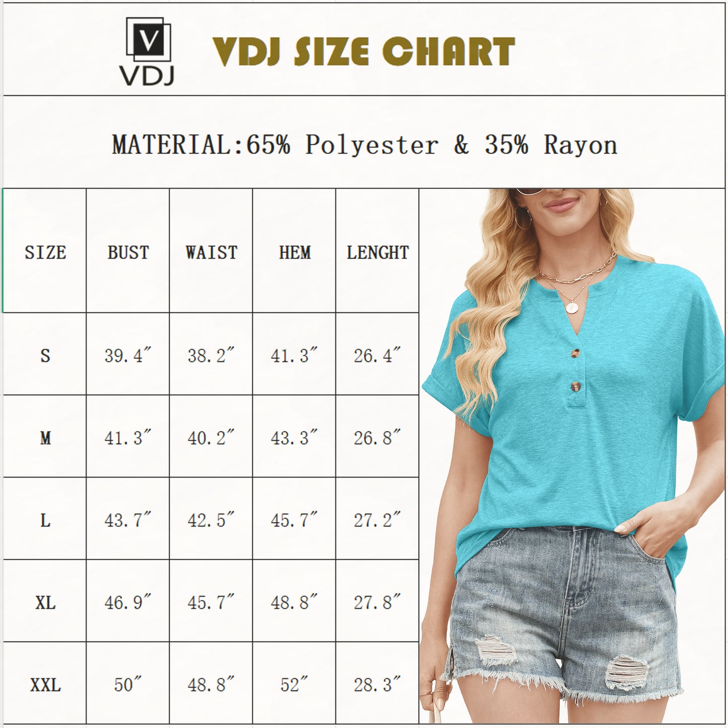 VDJ Womens Blouses Casual Loose Henley V Neck Tee Comfort Lightweight Solid Tee Shirts Summer Mint Blouse
