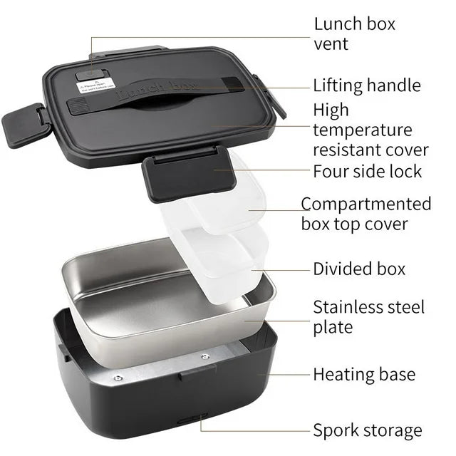 YUOFD Electric Lunch Box Food Heater, Portable Food Warmer, Hot Lunch Warmer Heated Lunch Box for Adults, 90W 2L 12V-24V 110V Stainless Steel Container Portable Food Heater (Dark Green)