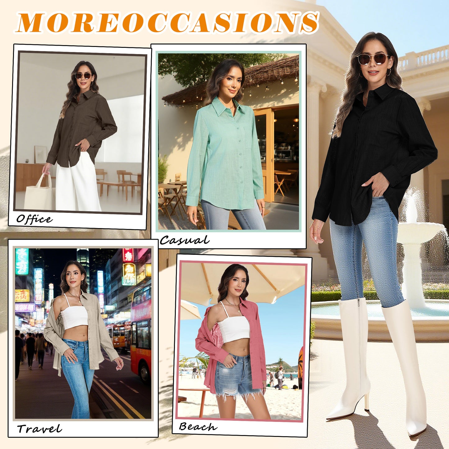 VDJ Womens Button Down Shirts Long Sleeve Casual Collared Business Blouse Lightweight Casual Work Tops