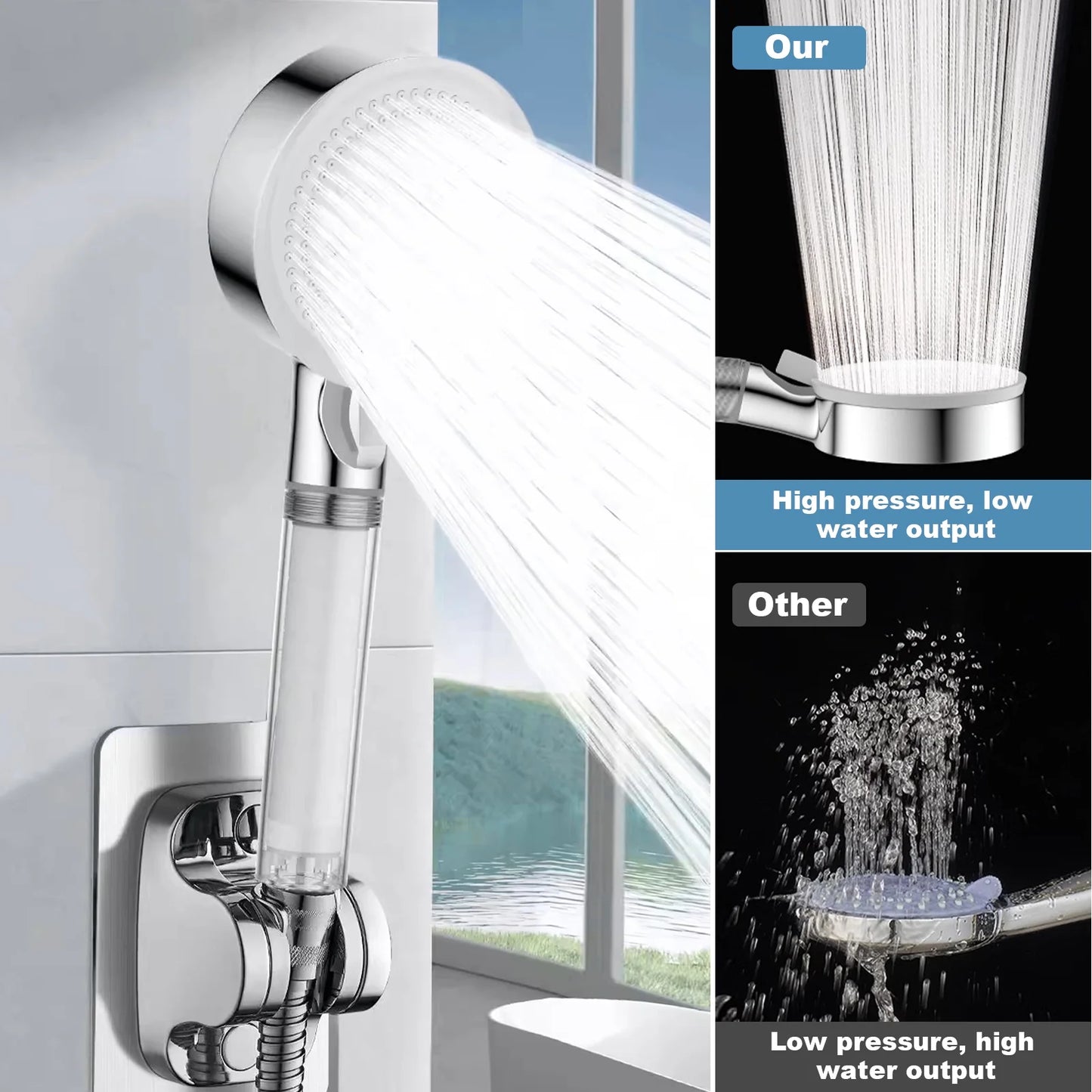 Arevtovis Shower Head, 5-Mode Massage Pulse Handheld Shower Head Set, High-Pressure Shower Head with Punch-Free Bracket and Long Hose, Easy Installation Without Tools, Black