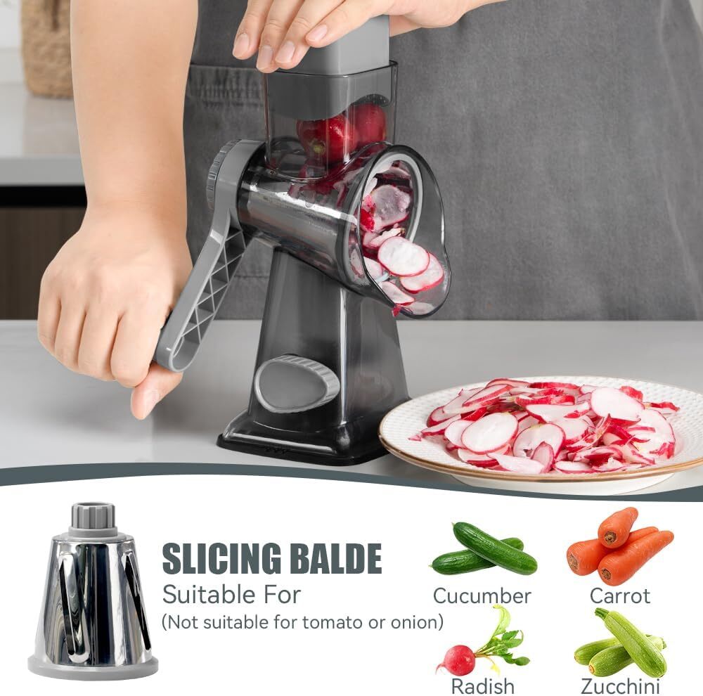 DADUMK Rotary Cheese Grater, Multipurpose Manual Shredder with 3 Blades, 1.7 lbs