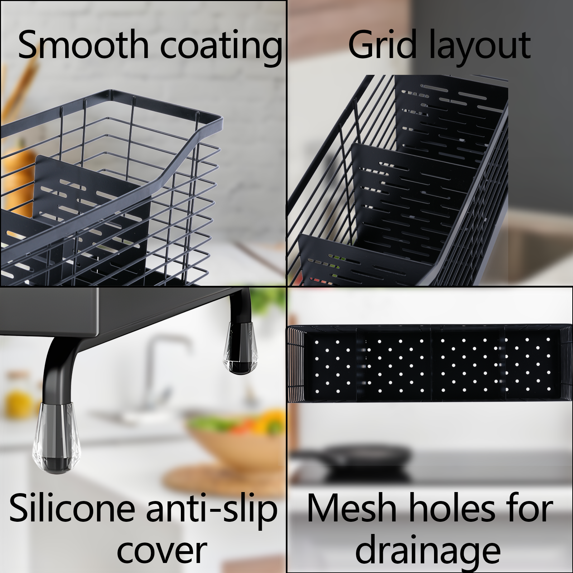 YUOFD Stainless Steel Kitchen Utensil Holder with 4 Compartments, Countertop Cutlery and Cooking Tools Organizer Rack