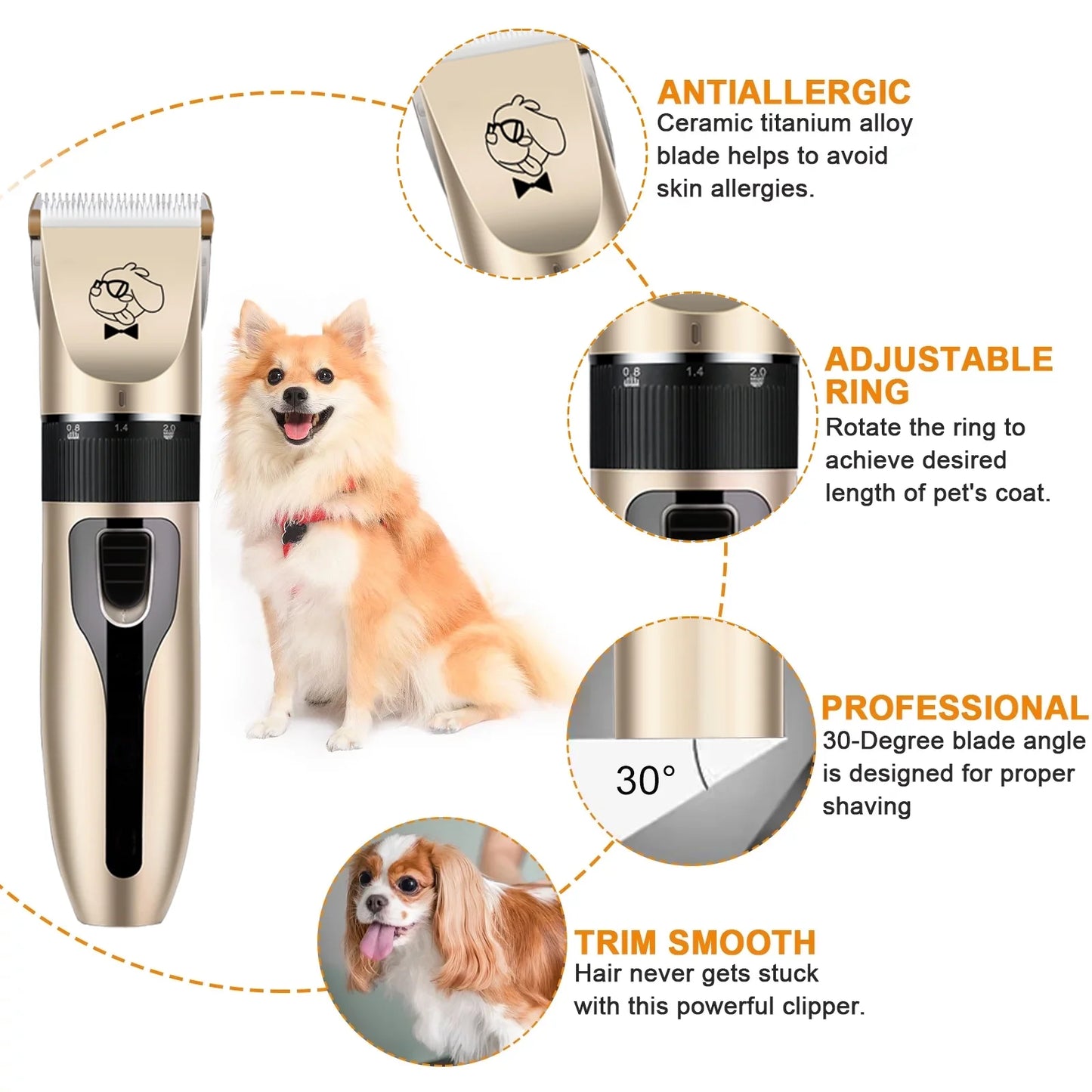Lugackme Dog Clippers for Grooming Low Noise Rechargeable Dog Grooming Clippers Cordless Dog Shaver Dog Grooming Kit with 4 Combs