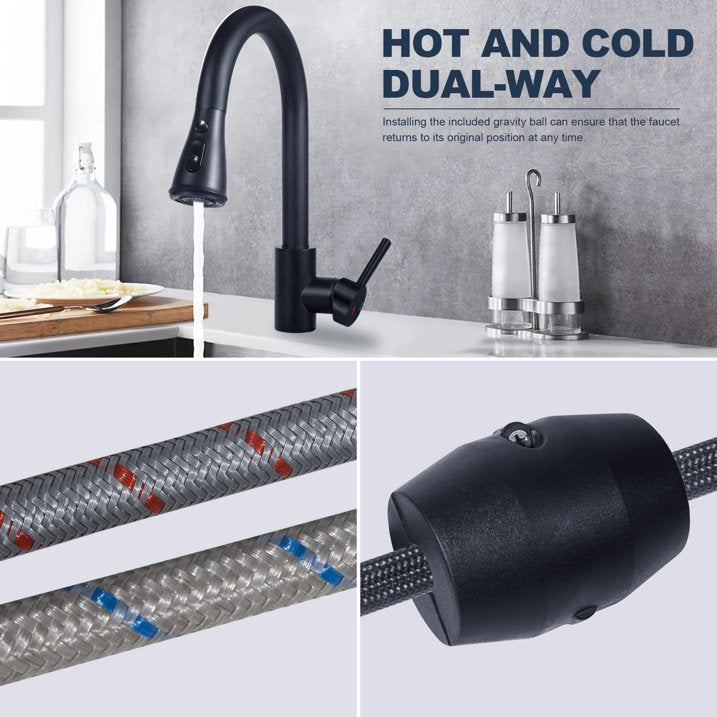 Arevtovis Kitchen Faucet with Pull Down Sprayer, Kitchen Sink Faucet with Hot And Cold Water, Two Water Flow Modes and Pause Button