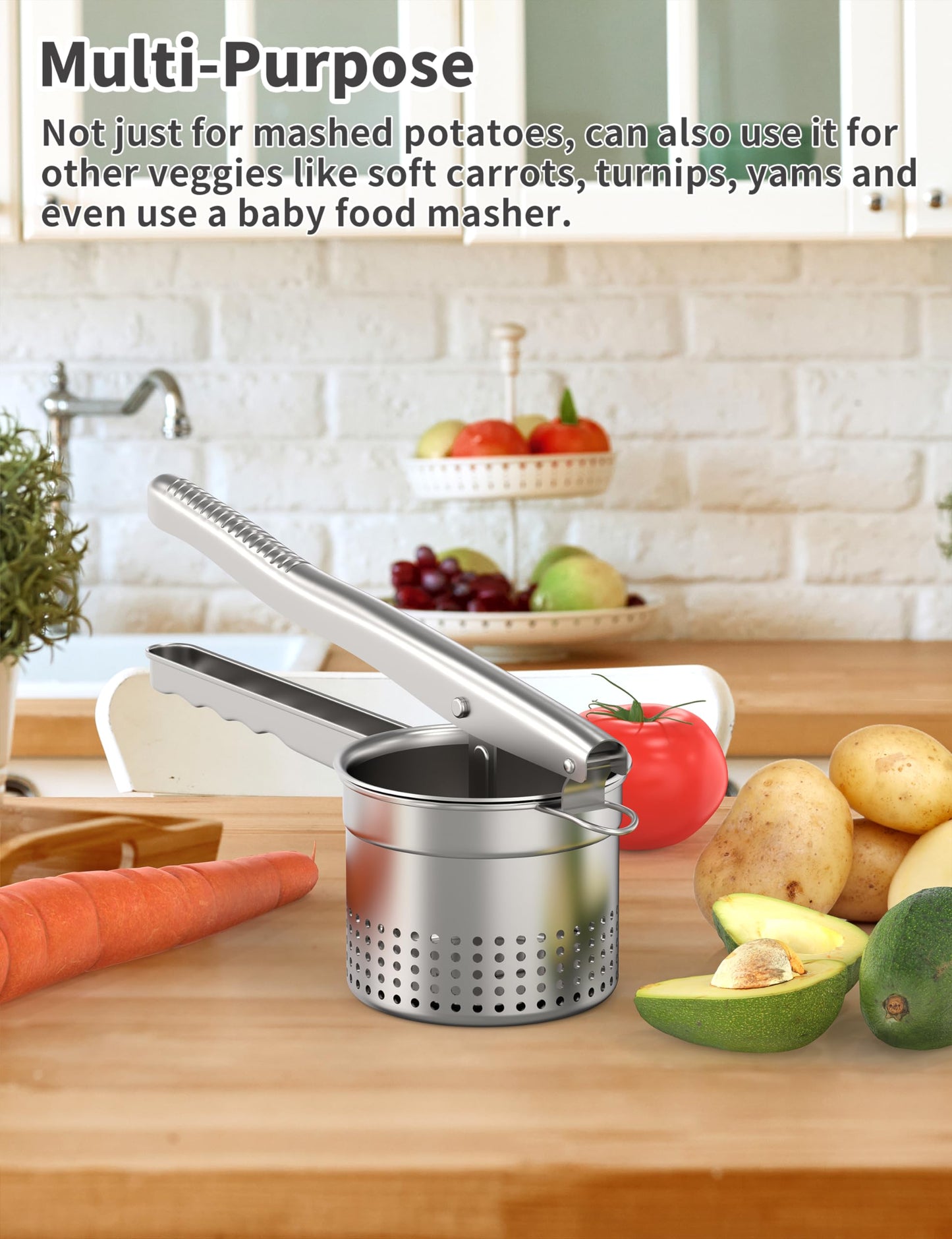 DADUMK Potato Ricer, Crush Fruit and Gnocchi Easily, 3 Interchangeable Discs, 15oz Capacity