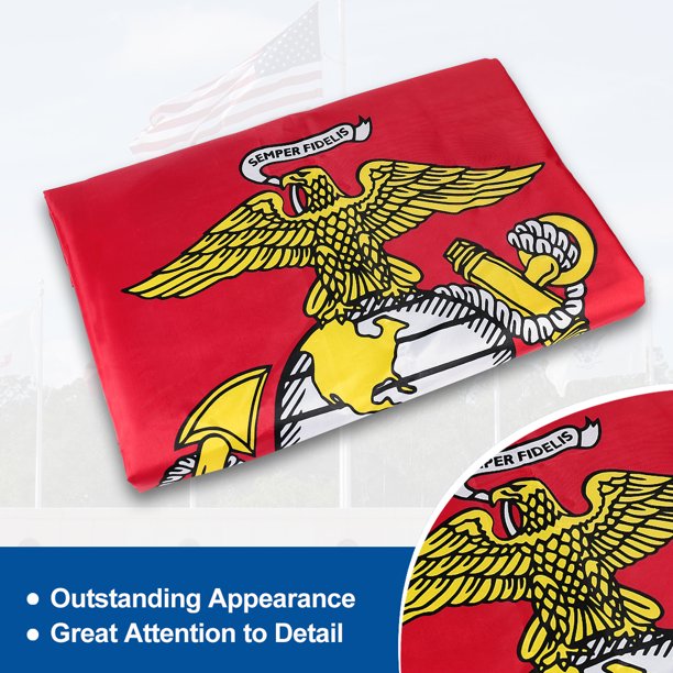 US Marine Corps USMC Flag 3x5 FT Outdoor Double Sided, 3 Ply Heavy Duty Army Flag for Outside with 2 Brass Grommets