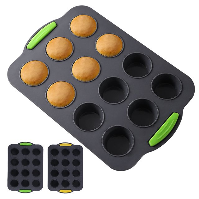 YUOFD Mini Muffin Pan, Reinforced Frame Mini Cupcake Pans 24 Cups Nonstick Mini Muffin Silicone Molds with Handle