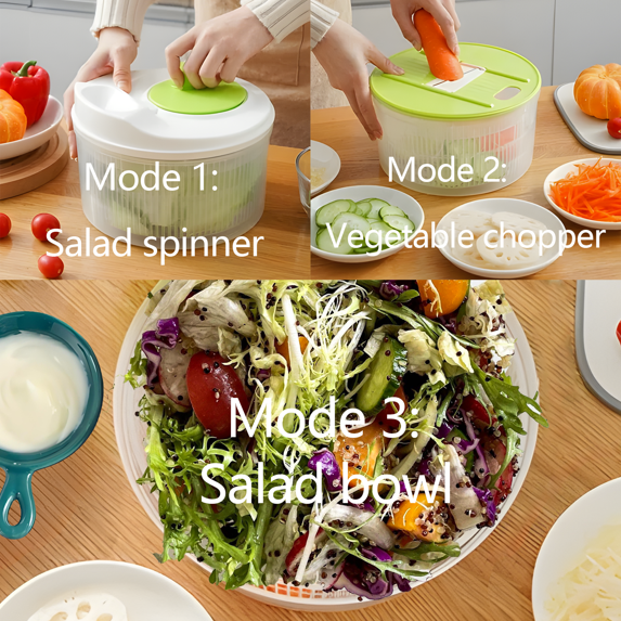 YUOFD Salad Spinner, 3 in 1 Salad Bowl , Salad Chopper with 3 Stainless Steel Blades, 5L Large Capacity Salad Container