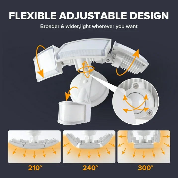 UME 4500LM LED Security Lights Motion Sensor Light Outdoor, 5000K Daylight, IP65 Waterproof, Dusk to Dawn, 3 Head Motion Detected Flood Light for Garage, Yard, Porch(White)