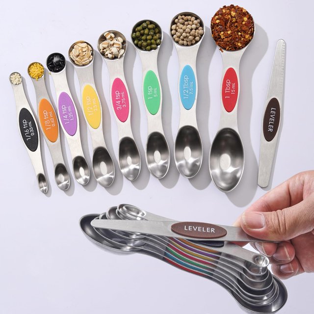 YUOFD Magnetic Measuring Spoons Set, 8CPS Stainless Steel Measuring Spoons for Baking, Multicolor