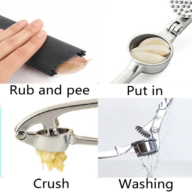 YUOFD Garlic Press, Stainless Steel Garlic Crusher with Extended Handle for Kitchen